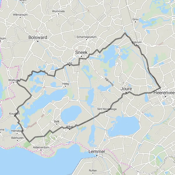 Map miniature of "Koudum - It Heidenskip Round-Trip (Road)" cycling inspiration in Friesland (NL), Netherlands. Generated by Tarmacs.app cycling route planner