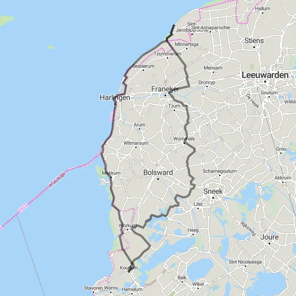 Map miniature of "Friesland Road Adventure" cycling inspiration in Friesland (NL), Netherlands. Generated by Tarmacs.app cycling route planner