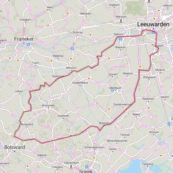 Map miniature of "Scenic Gravel Adventure" cycling inspiration in Friesland (NL), Netherlands. Generated by Tarmacs.app cycling route planner