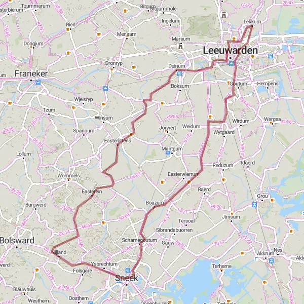 Miniatuurkaart van de fietsinspiratie "Gravelavontuur rond Leeuwarden: Lekkum naar Leeuwarden" in Friesland (NL), Netherlands. Gemaakt door de Tarmacs.app fietsrouteplanner