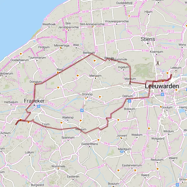 Map miniature of "Gravel Adventure in Friese Wouden" cycling inspiration in Friesland (NL), Netherlands. Generated by Tarmacs.app cycling route planner