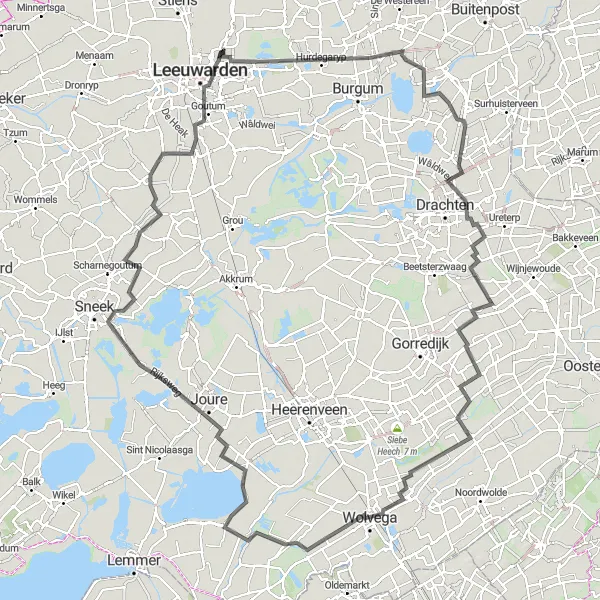 Miniatuurkaart van de fietsinspiratie "Rondje Rypstjerksterpolder - Wolvega - Leeuwarden" in Friesland (NL), Netherlands. Gemaakt door de Tarmacs.app fietsrouteplanner