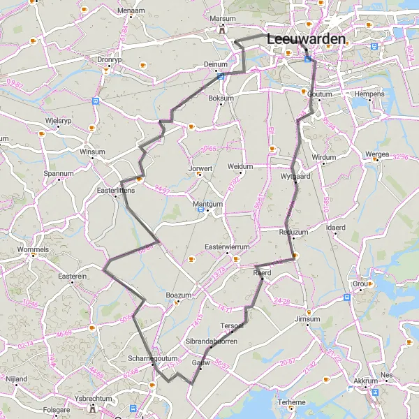 Miniatuurkaart van de fietsinspiratie "Rondje Leeuwarden: Fietstocht naar Oldehove via Wytgaard en Baard" in Friesland (NL), Netherlands. Gemaakt door de Tarmacs.app fietsrouteplanner