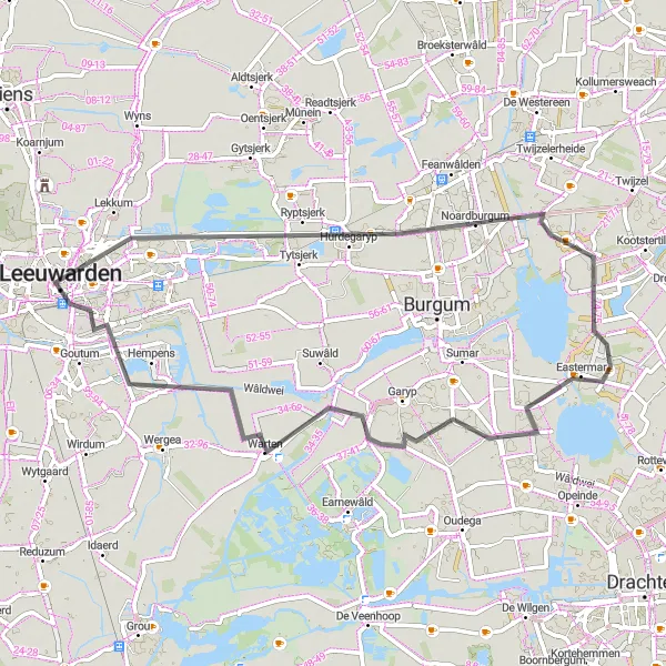 Miniatuurkaart van de fietsinspiratie "Verkenningstocht door Rypstjerksterpolder en Warten" in Friesland (NL), Netherlands. Gemaakt door de Tarmacs.app fietsrouteplanner