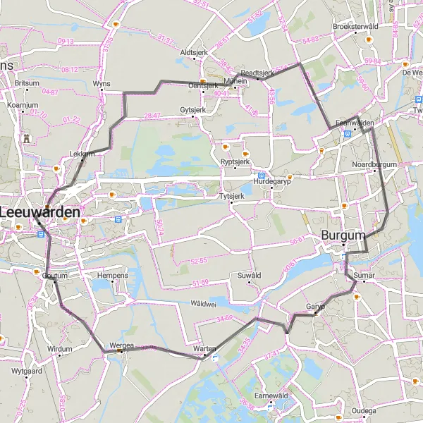 Map miniature of "Exploring Cultural Heritage" cycling inspiration in Friesland (NL), Netherlands. Generated by Tarmacs.app cycling route planner