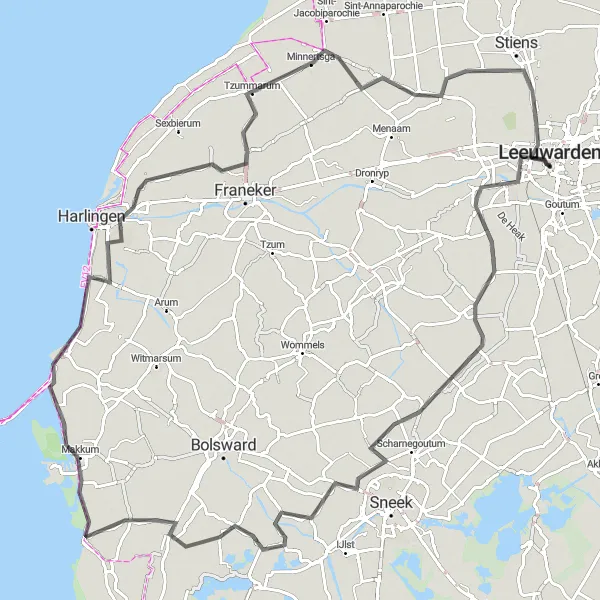 Map miniature of "Friesland Expedition" cycling inspiration in Friesland (NL), Netherlands. Generated by Tarmacs.app cycling route planner