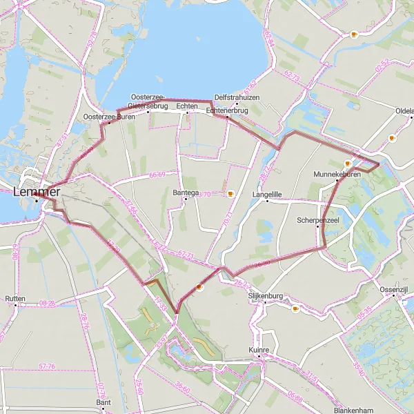 Map miniature of "Gravel Adventure Around Lemmer" cycling inspiration in Friesland (NL), Netherlands. Generated by Tarmacs.app cycling route planner