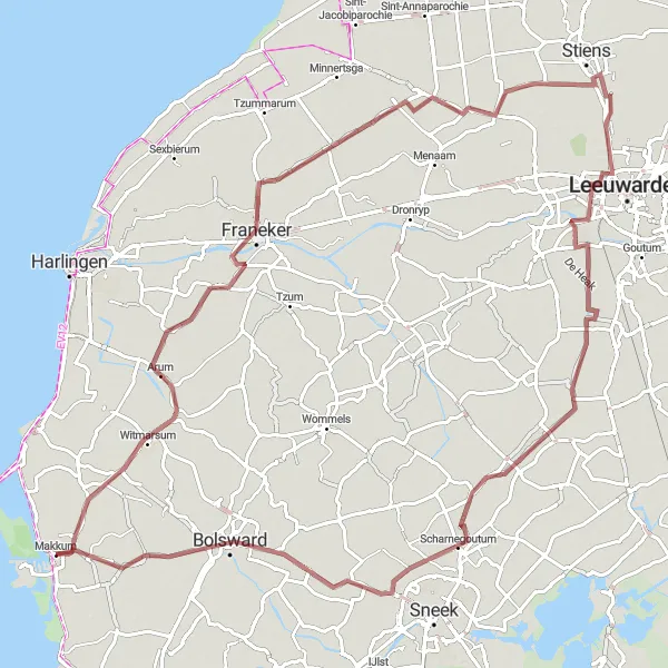 Miniatuurkaart van de fietsinspiratie "Gravel Avonturen in Friesland" in Friesland (NL), Netherlands. Gemaakt door de Tarmacs.app fietsrouteplanner
