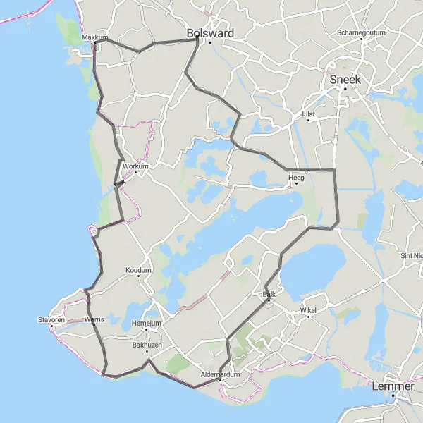 Map miniature of "Tour de Makkum" cycling inspiration in Friesland (NL), Netherlands. Generated by Tarmacs.app cycling route planner