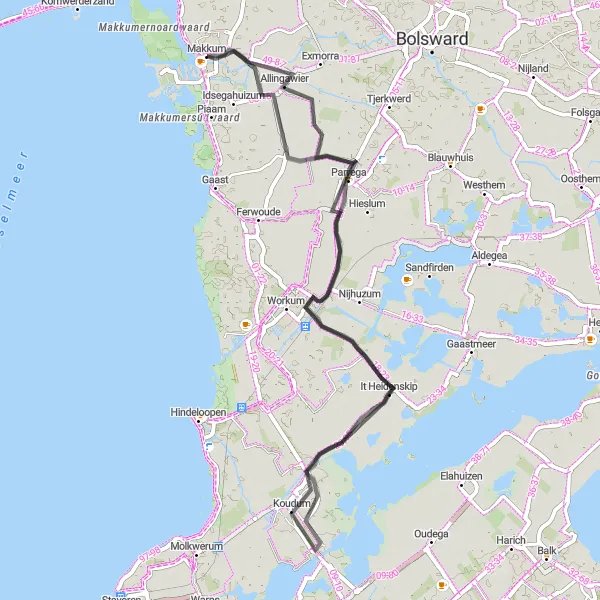 Miniatuurkaart van de fietsinspiratie "Rondom Makkum en omgeving" in Friesland (NL), Netherlands. Gemaakt door de Tarmacs.app fietsrouteplanner
