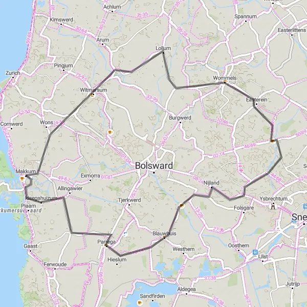 Miniatuurkaart van de fietsinspiratie "Dorpen en Natuurpracht Route" in Friesland (NL), Netherlands. Gemaakt door de Tarmacs.app fietsrouteplanner