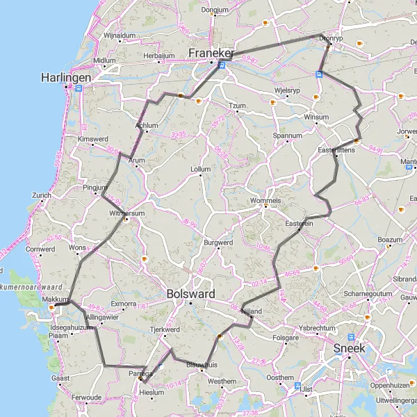 Miniatuurkaart van de fietsinspiratie "Ontdek de Friese geschiedenis op de racefiets" in Friesland (NL), Netherlands. Gemaakt door de Tarmacs.app fietsrouteplanner