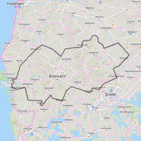 Miniatuurkaart van de fietsinspiratie "Historische tocht door Zuidwest-Friesland" in Friesland (NL), Netherlands. Gemaakt door de Tarmacs.app fietsrouteplanner