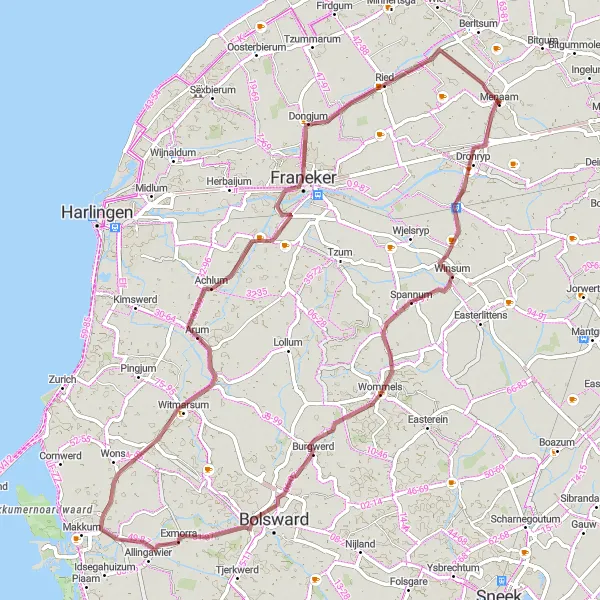 Map miniature of "Baaium Gravel Adventure" cycling inspiration in Friesland (NL), Netherlands. Generated by Tarmacs.app cycling route planner