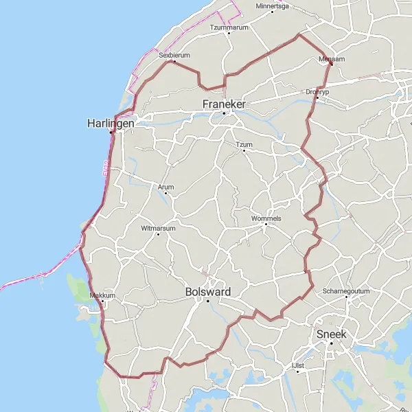 Map miniature of "Gravel Adventure" cycling inspiration in Friesland (NL), Netherlands. Generated by Tarmacs.app cycling route planner