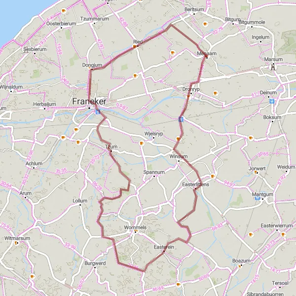 Miniatuurkaart van de fietsinspiratie "Ontdek Oosterein en Ried per fiets vanuit Menaam" in Friesland (NL), Netherlands. Gemaakt door de Tarmacs.app fietsrouteplanner