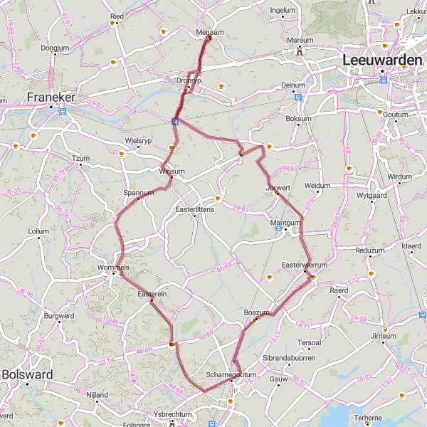 Map miniature of "Boazum Gravel Loop" cycling inspiration in Friesland (NL), Netherlands. Generated by Tarmacs.app cycling route planner