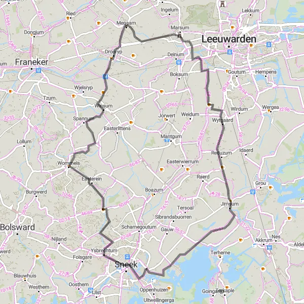 Miniatuurkaart van de fietsinspiratie "Menaam-Wytgaard-Reahûs-Baaium" in Friesland (NL), Netherlands. Gemaakt door de Tarmacs.app fietsrouteplanner