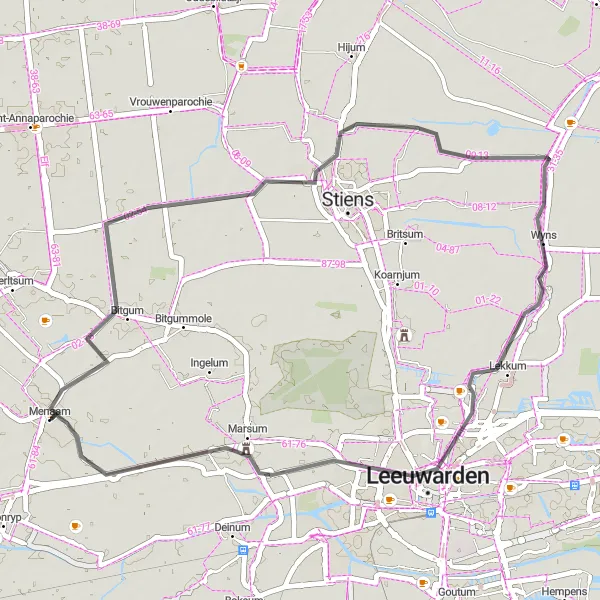 Map miniature of "Bitgum Countryside Ride" cycling inspiration in Friesland (NL), Netherlands. Generated by Tarmacs.app cycling route planner