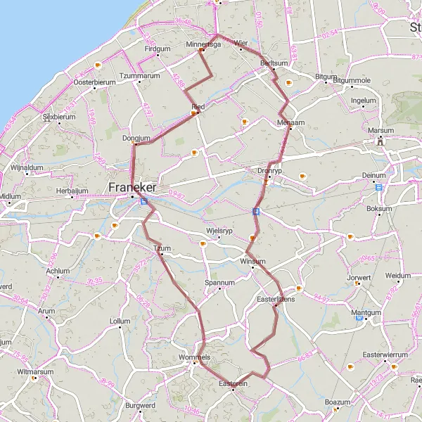 Map miniature of "Hidden Gems of Rural Friesland" cycling inspiration in Friesland (NL), Netherlands. Generated by Tarmacs.app cycling route planner