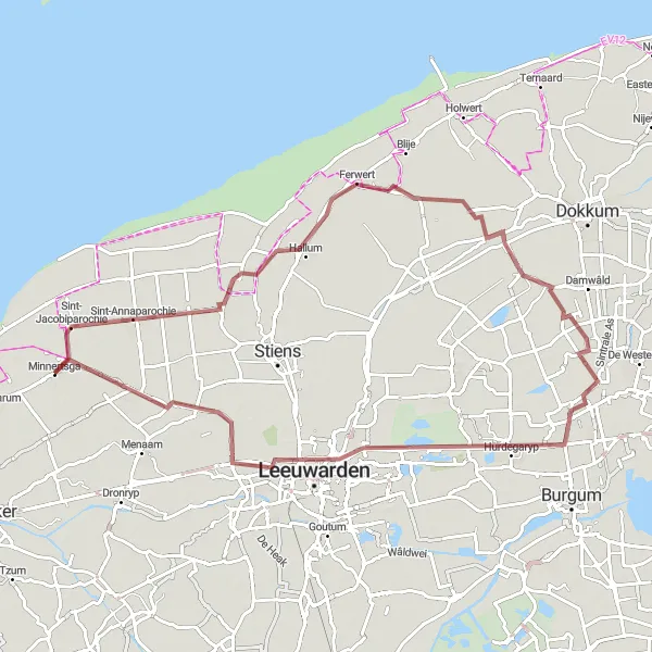 Miniatuurkaart van de fietsinspiratie "Historische dorpjes en weidse natuur rond Minnertsga" in Friesland (NL), Netherlands. Gemaakt door de Tarmacs.app fietsrouteplanner