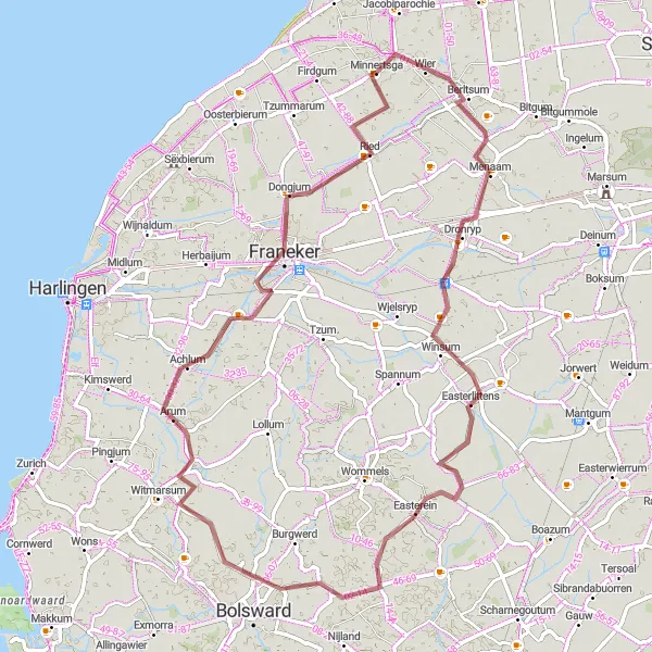 Miniatuurkaart van de fietsinspiratie "Grindavontuur naar Hitzum" in Friesland (NL), Netherlands. Gemaakt door de Tarmacs.app fietsrouteplanner
