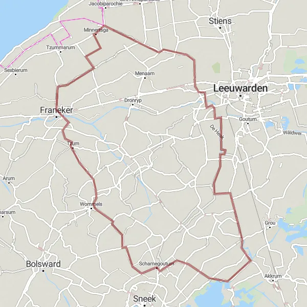 Map miniature of "Rural Excursion: Gravel Paths and Historic Towns" cycling inspiration in Friesland (NL), Netherlands. Generated by Tarmacs.app cycling route planner