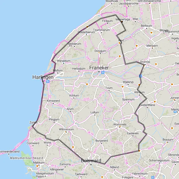 Map miniature of "Glimpses of Friesland Road Tour" cycling inspiration in Friesland (NL), Netherlands. Generated by Tarmacs.app cycling route planner