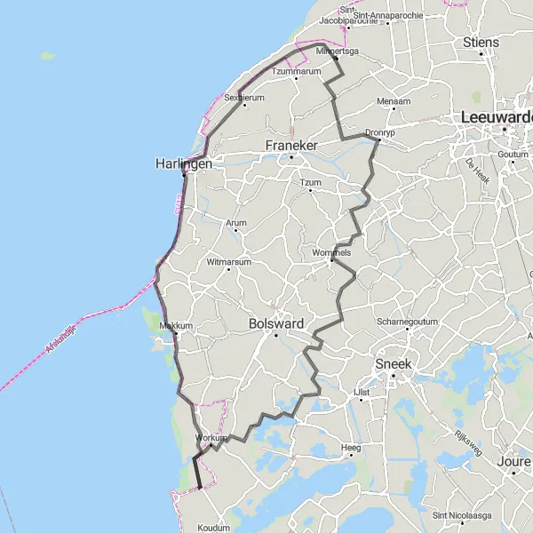 Map miniature of "The Ultimate Friesland Adventure" cycling inspiration in Friesland (NL), Netherlands. Generated by Tarmacs.app cycling route planner