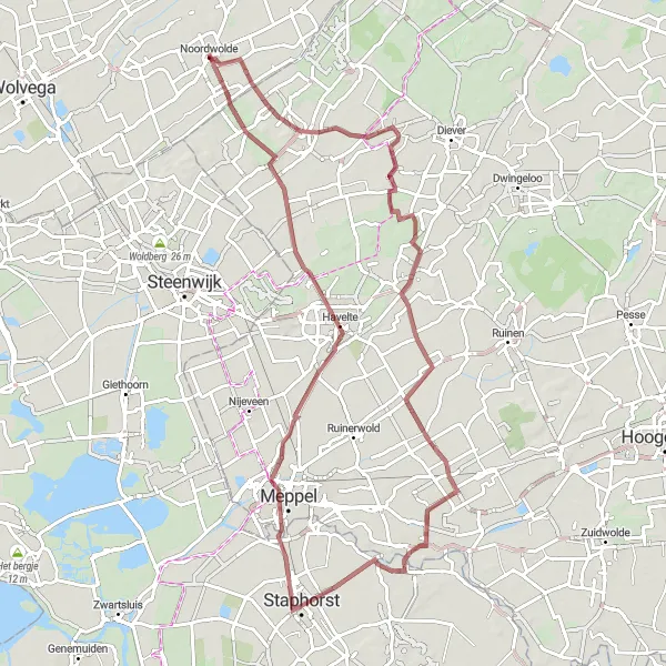 Miniatuurkaart van de fietsinspiratie "Gravelavontuur naar Vledder" in Friesland (NL), Netherlands. Gemaakt door de Tarmacs.app fietsrouteplanner