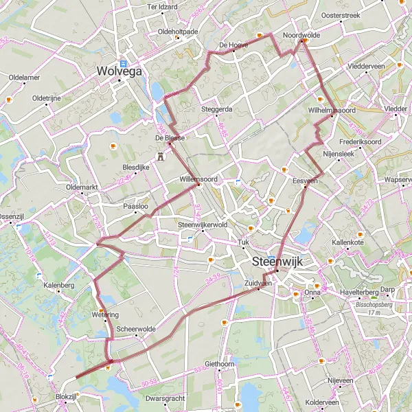 Miniatuurkaart van de fietsinspiratie "Gravelavontuur door Steenwijk en omgeving" in Friesland (NL), Netherlands. Gemaakt door de Tarmacs.app fietsrouteplanner