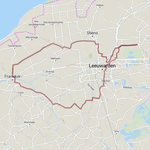 Map miniature of "The Baard Loop" cycling inspiration in Friesland (NL), Netherlands. Generated by Tarmacs.app cycling route planner