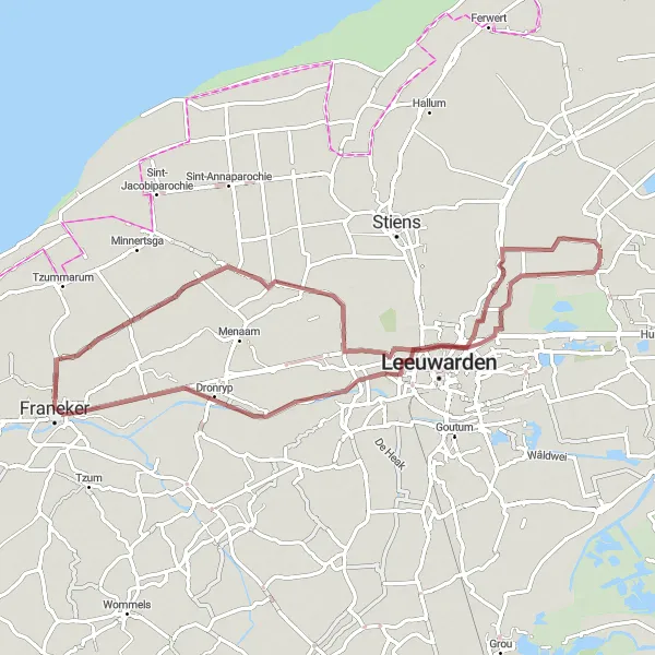 Miniatuurkaart van de fietsinspiratie "Gravelpad van Oentsjerk langs Gytsjerk naar Aldtsjerk" in Friesland (NL), Netherlands. Gemaakt door de Tarmacs.app fietsrouteplanner