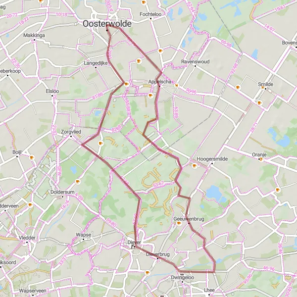 Map miniature of "The Gravel Adventure" cycling inspiration in Friesland (NL), Netherlands. Generated by Tarmacs.app cycling route planner