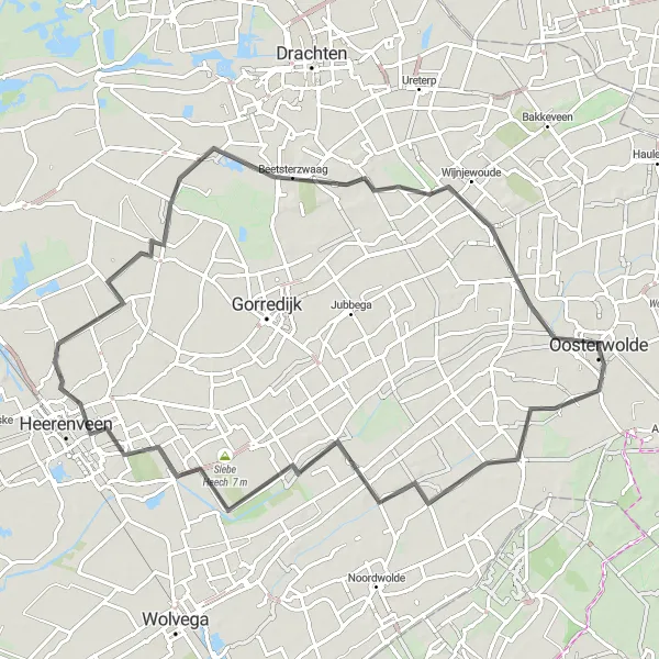 Map miniature of "Oldeberkoop and Beetsterzwaag Road Route" cycling inspiration in Friesland (NL), Netherlands. Generated by Tarmacs.app cycling route planner