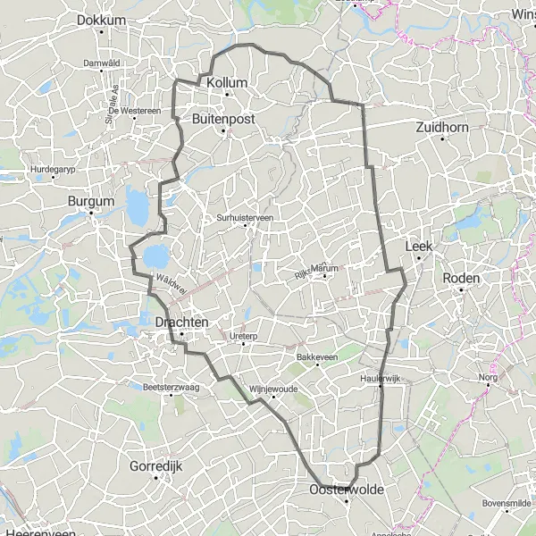 Map miniature of "The Scenic Road Tour" cycling inspiration in Friesland (NL), Netherlands. Generated by Tarmacs.app cycling route planner