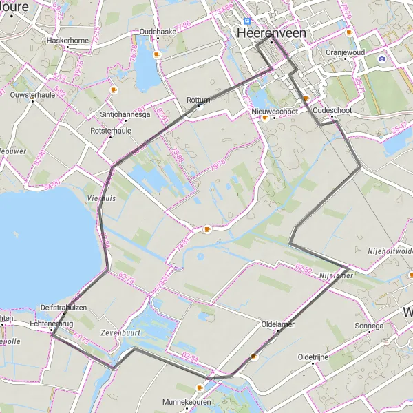 Map miniature of "Heerenveen Loop" cycling inspiration in Friesland (NL), Netherlands. Generated by Tarmacs.app cycling route planner