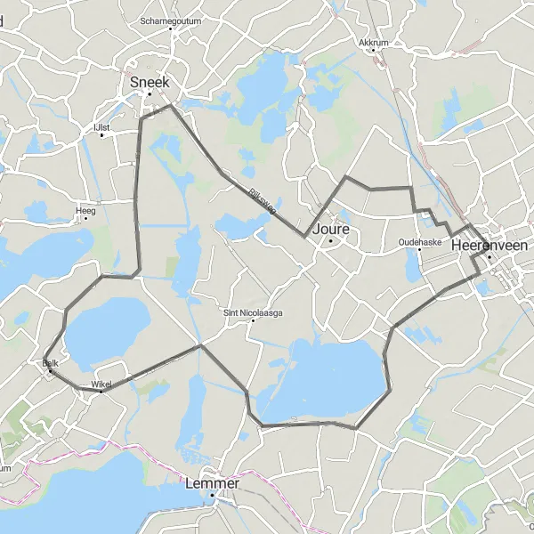 Map miniature of "Lake District Loop" cycling inspiration in Friesland (NL), Netherlands. Generated by Tarmacs.app cycling route planner