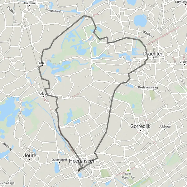 Map miniature of "Oudega Loop" cycling inspiration in Friesland (NL), Netherlands. Generated by Tarmacs.app cycling route planner