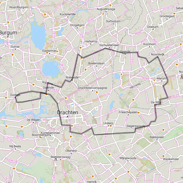 Map miniature of "Nature and Culture Ride" cycling inspiration in Friesland (NL), Netherlands. Generated by Tarmacs.app cycling route planner