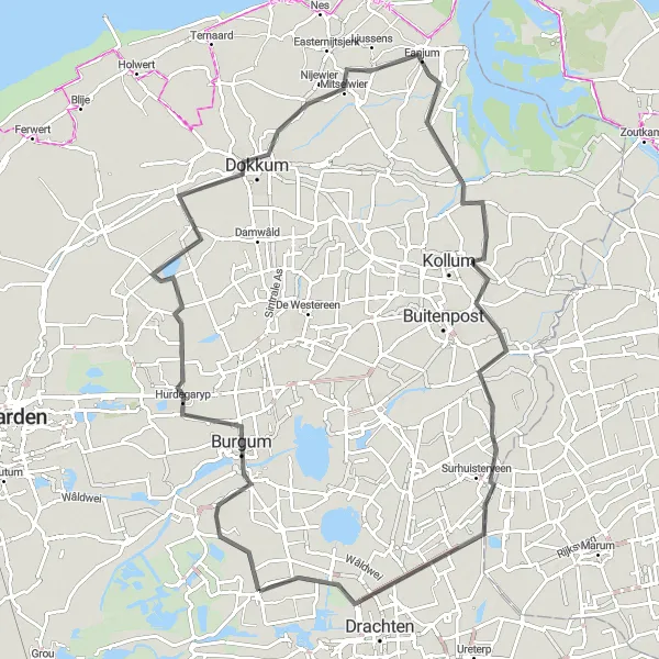 Miniatuurkaart van de fietsinspiratie "Rondje Burgum: ontdek de charme van Friesland" in Friesland (NL), Netherlands. Gemaakt door de Tarmacs.app fietsrouteplanner