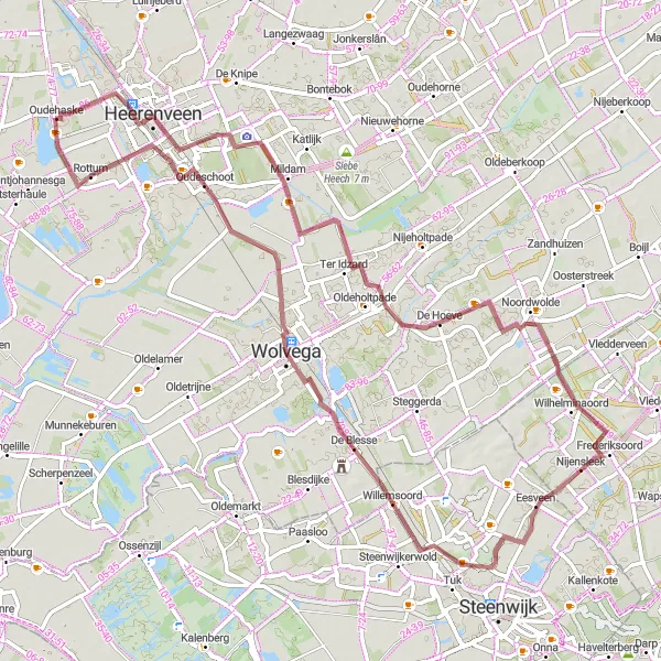 Miniatuurkaart van de fietsinspiratie "Gravelavontuur door Noordwolde-Zuid en Woldberg" in Friesland (NL), Netherlands. Gemaakt door de Tarmacs.app fietsrouteplanner