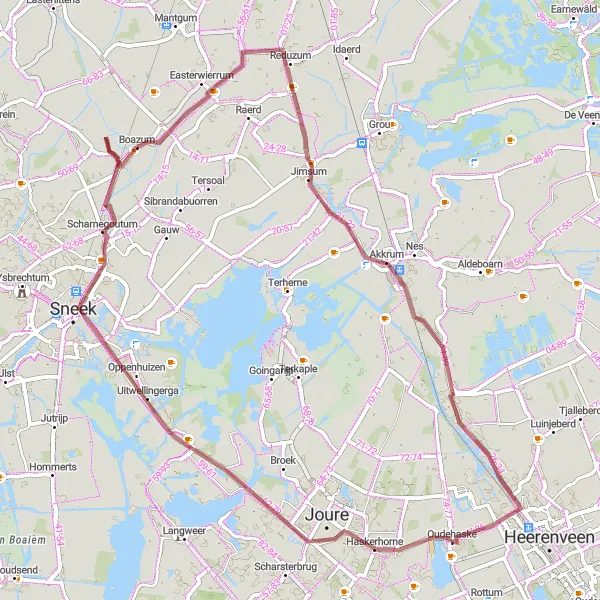 Map miniature of "Haskerhorne to Nijehaske" cycling inspiration in Friesland (NL), Netherlands. Generated by Tarmacs.app cycling route planner