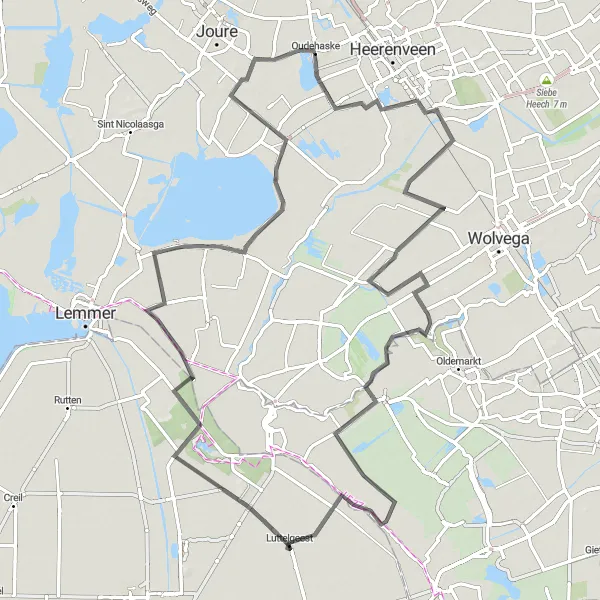 Map miniature of "Sint Nicolaasga to Haskerhorne" cycling inspiration in Friesland (NL), Netherlands. Generated by Tarmacs.app cycling route planner