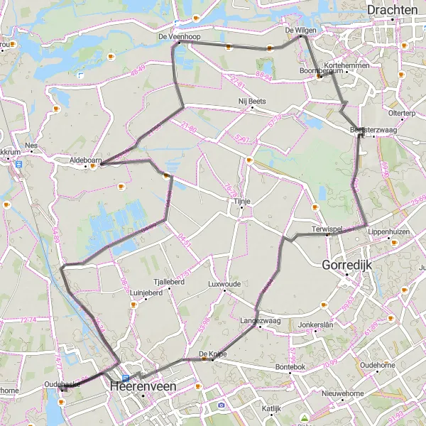 Map miniature of "Road Cycling Tour of nearby Villages" cycling inspiration in Friesland (NL), Netherlands. Generated by Tarmacs.app cycling route planner