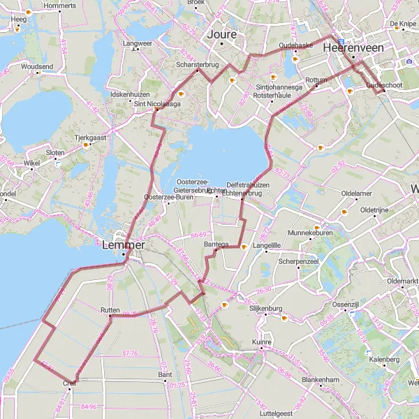 Miniatuurkaart van de fietsinspiratie "Gravelroute naar Follega en Nijehaske" in Friesland (NL), Netherlands. Gemaakt door de Tarmacs.app fietsrouteplanner