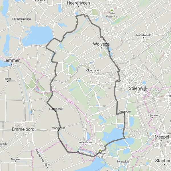 Map miniature of "Woutersberg and Beulakerwijde Road Cycling Tour" cycling inspiration in Friesland (NL), Netherlands. Generated by Tarmacs.app cycling route planner