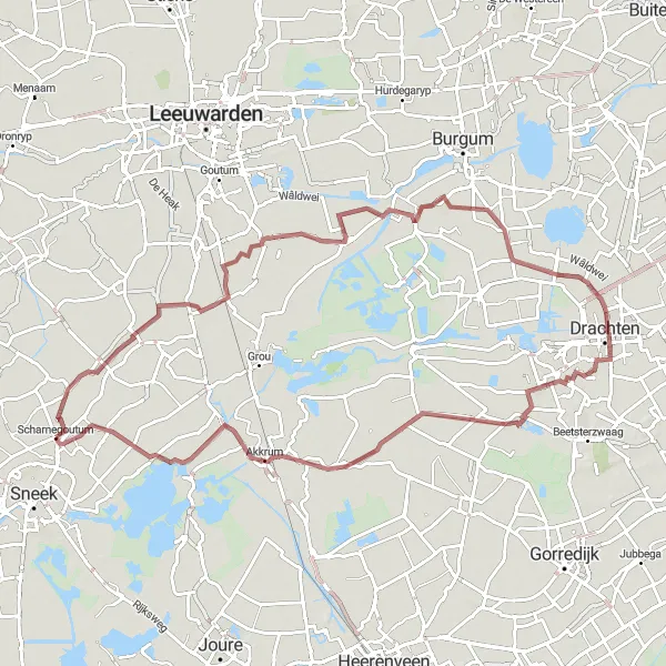 Miniatuurkaart van de fietsinspiratie "Gravelavontuur langs historische plaatsen" in Friesland (NL), Netherlands. Gemaakt door de Tarmacs.app fietsrouteplanner