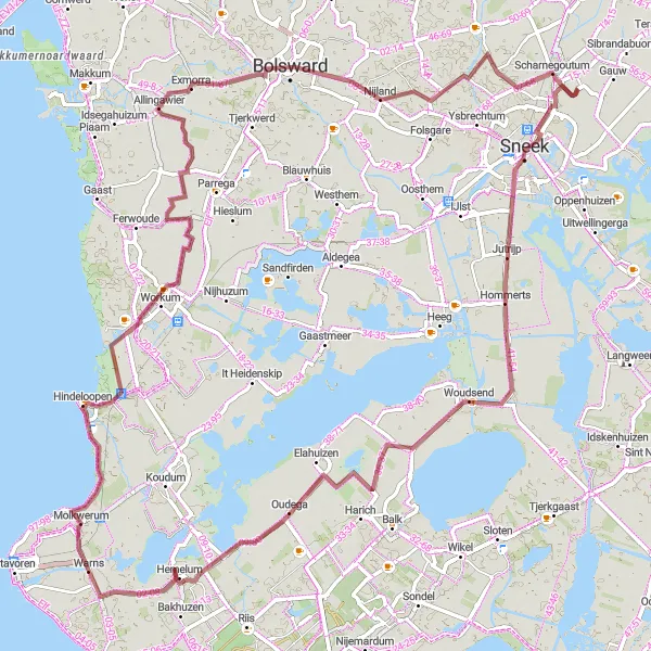 Map miniature of "Discovering the Hidden Gems of Friesland on Gravel" cycling inspiration in Friesland (NL), Netherlands. Generated by Tarmacs.app cycling route planner