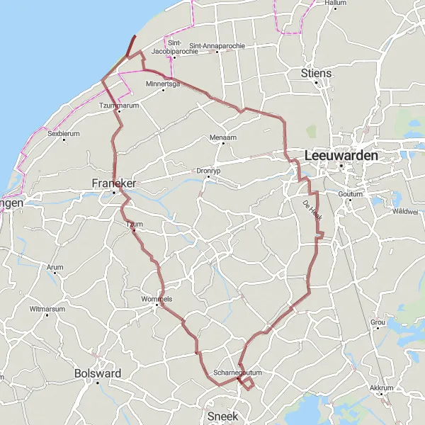 Map miniature of "An Adventure Through Historical Treasures: Gravel Biking" cycling inspiration in Friesland (NL), Netherlands. Generated by Tarmacs.app cycling route planner